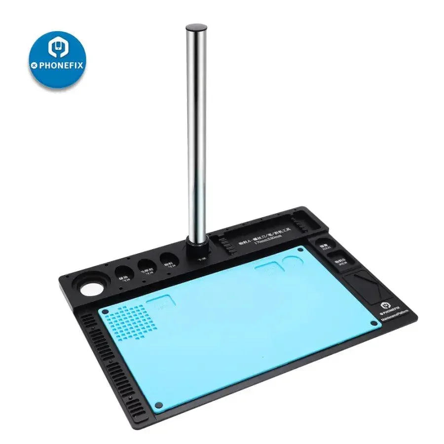 Black PHONEFIX trinocular stereo microscope with 3.5X-90X magnification and VGA camera for phone motherboard repair.