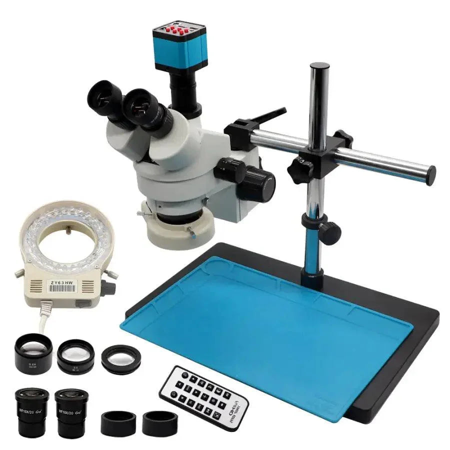 PHONEFIX 3.5X-90X digital trinocular microscope with 38MP HDMI video camera, featuring electric design and adjustable magnification.