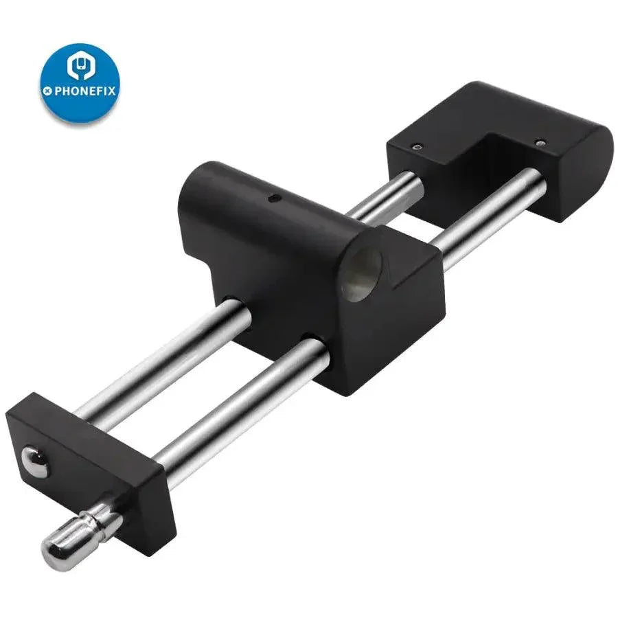 Black double boom stand zoom trinocular stereo microscope by PHONEFIX, featuring 3.5X-90X magnification for detailed viewing.