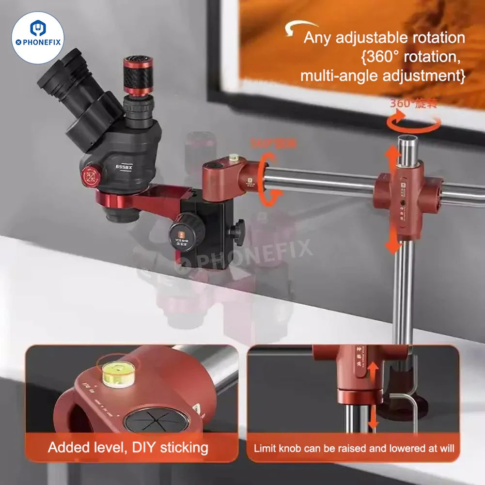 PHONEFIX YCS 6558X electric microscope for mobile repair, close-up view of the compact repair tool with adjustable focus.