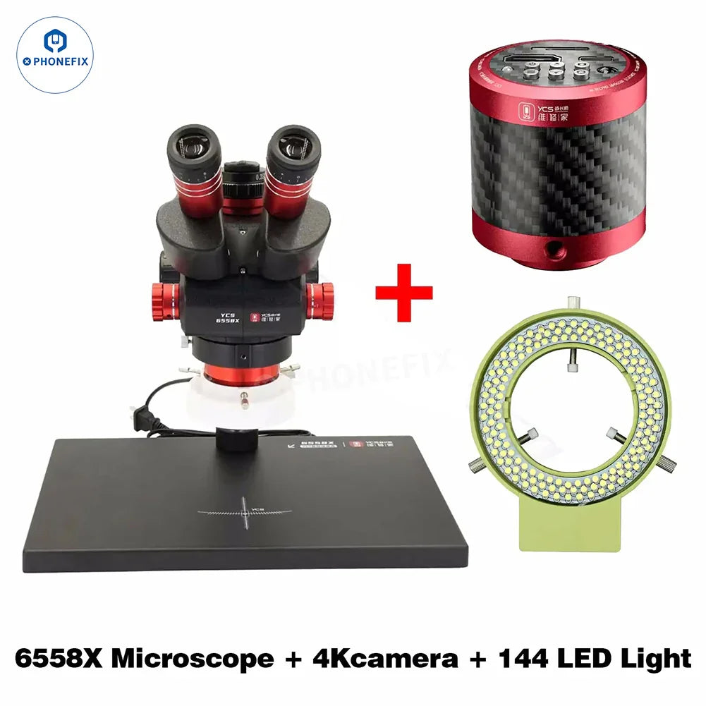 PHONEFIX YCS 6558X electric microscope with camera light set for mobile repairing, showing the compact microscope with built-in camera and lighting