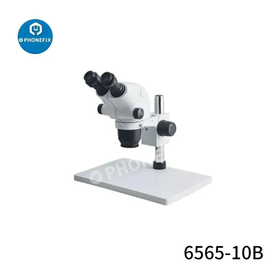 Electric binocular stereo microscope with 6.5X-65X magnification for circuit board soldering and repair, branded PHONEFIX.