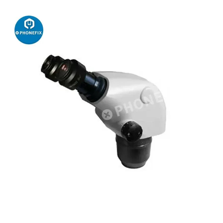 Phonefix 6.5X-65X binocular stereo microscope for circuit board soldering repair, showing the adjustable eyepieces and focus knobs.