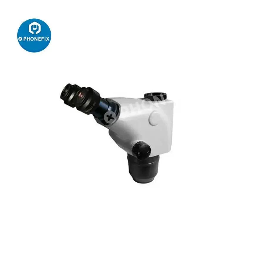 Electric trinocular stereo zoom microscope by PHONEFIX, 6.5X-65X magnification, designed for PCB soldering and repair inspection.