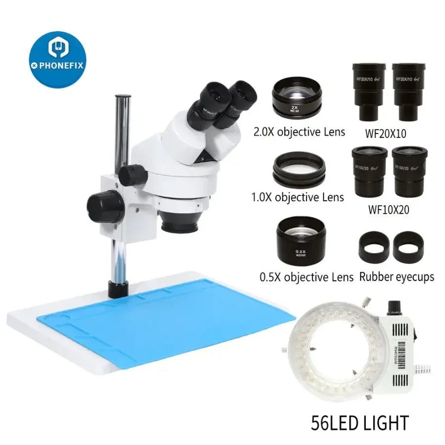 PhoneFix 3.5X-90X binocular stereo microscope with adjustable LED light, ideal for detailed viewing and educational use.