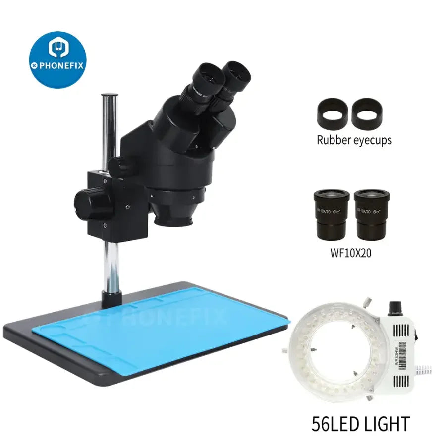 PHONEFIX 3.5X-90X binocular stereo microscope with 56 adjustable LED lights, ideal for detailed inspection and educational use.
