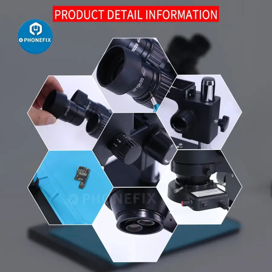 PHONEFIX 3.5X-90X binocular stereo microscope with 56 adjustable LED lights for detailed viewing of small specimens.