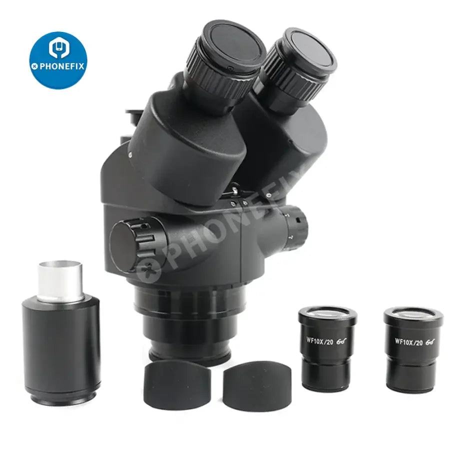 Phonefix 3.5X-90X trinocular stereo microscope with LED lighting and mat, ideal for soldering and detailed electronic work.