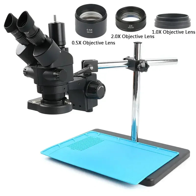Phonefix 3.5x-90x trinocular stereo microscope with 144 LED light and mat, ideal for soldering and detailed inspection.
