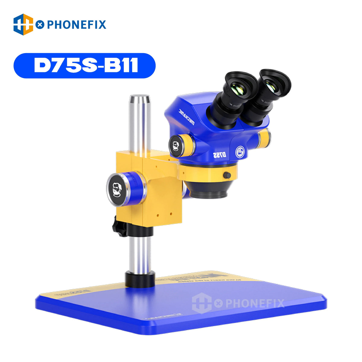 Mechanic D75S D75T 7X-50X industrial trinocular stereo microscope with electric illumination, used for detailed industrial inspection.