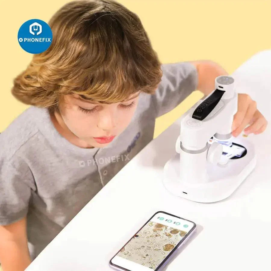 Phonefix DDL Digital Smart Microscope 1X-400X with WiFi connection, electric microscope with adjustable zoom and base set.