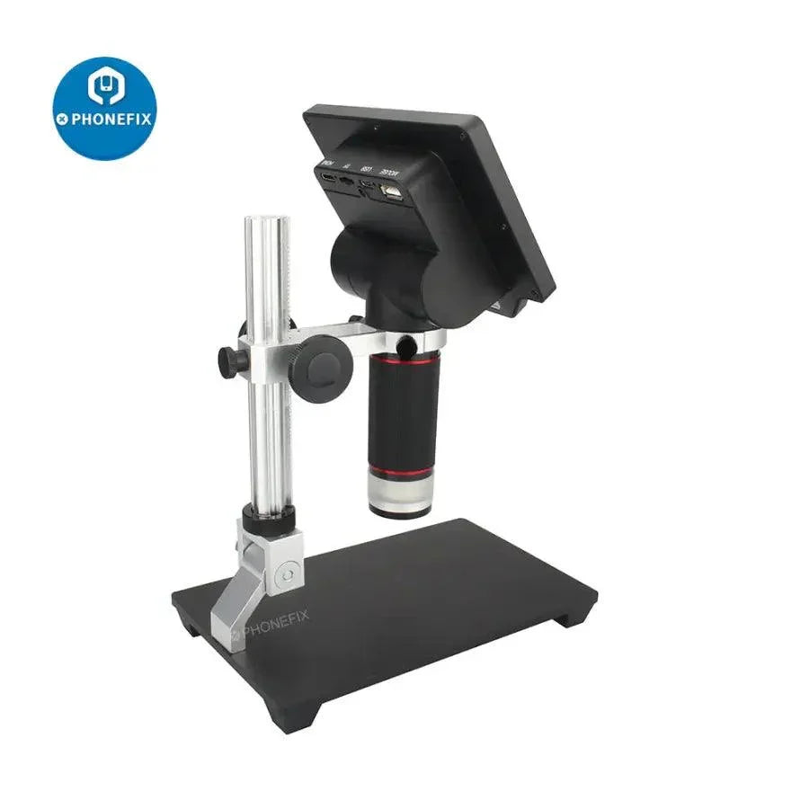 PHONEFIX 5-inch HD screen electronic magnifying glass USB digital microscope showing a close-up view of a small object.
