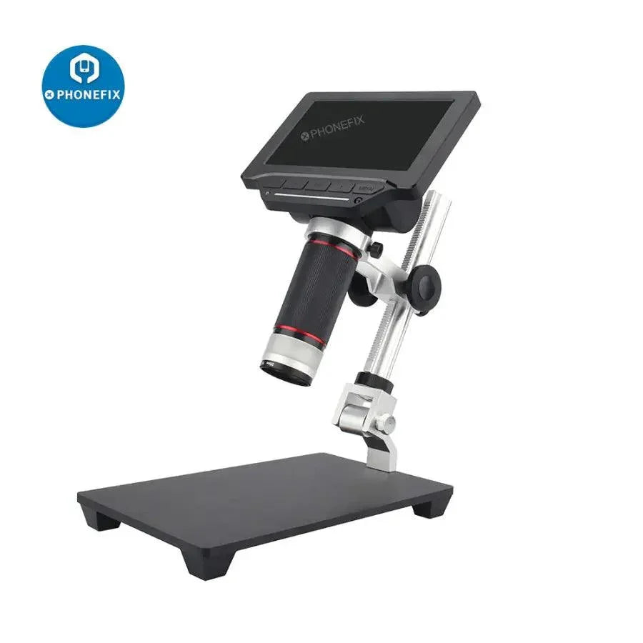 PHONEFIX 5-inch HD screen electronic magnifying glass USB digital microscope showing detailed close-up view on the screen.
