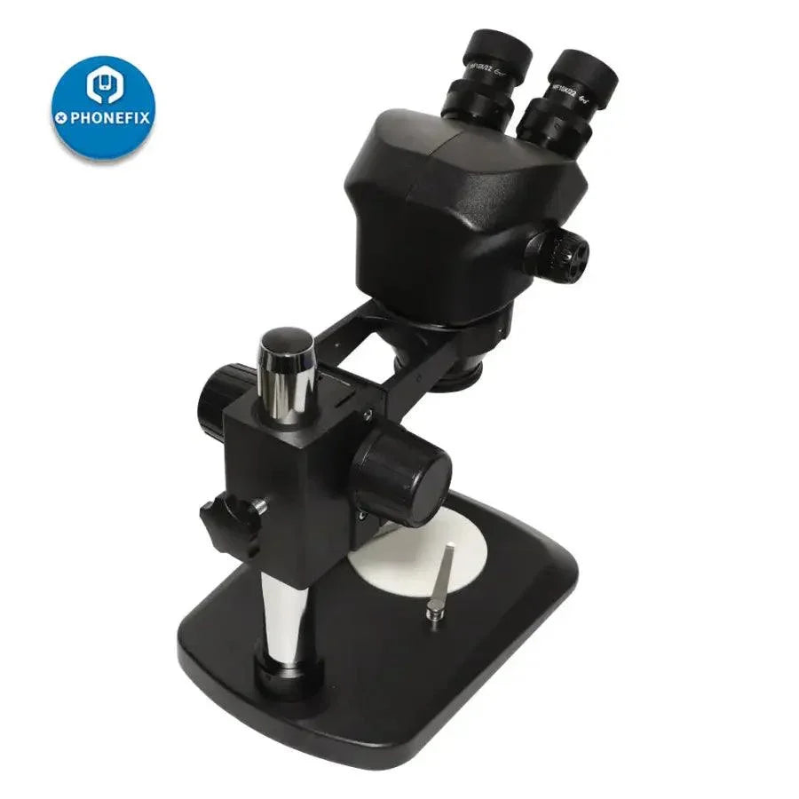 Black Phonefix electric stereo binocular microscope head with big table stand, designed for detailed viewing and scientific analysis.