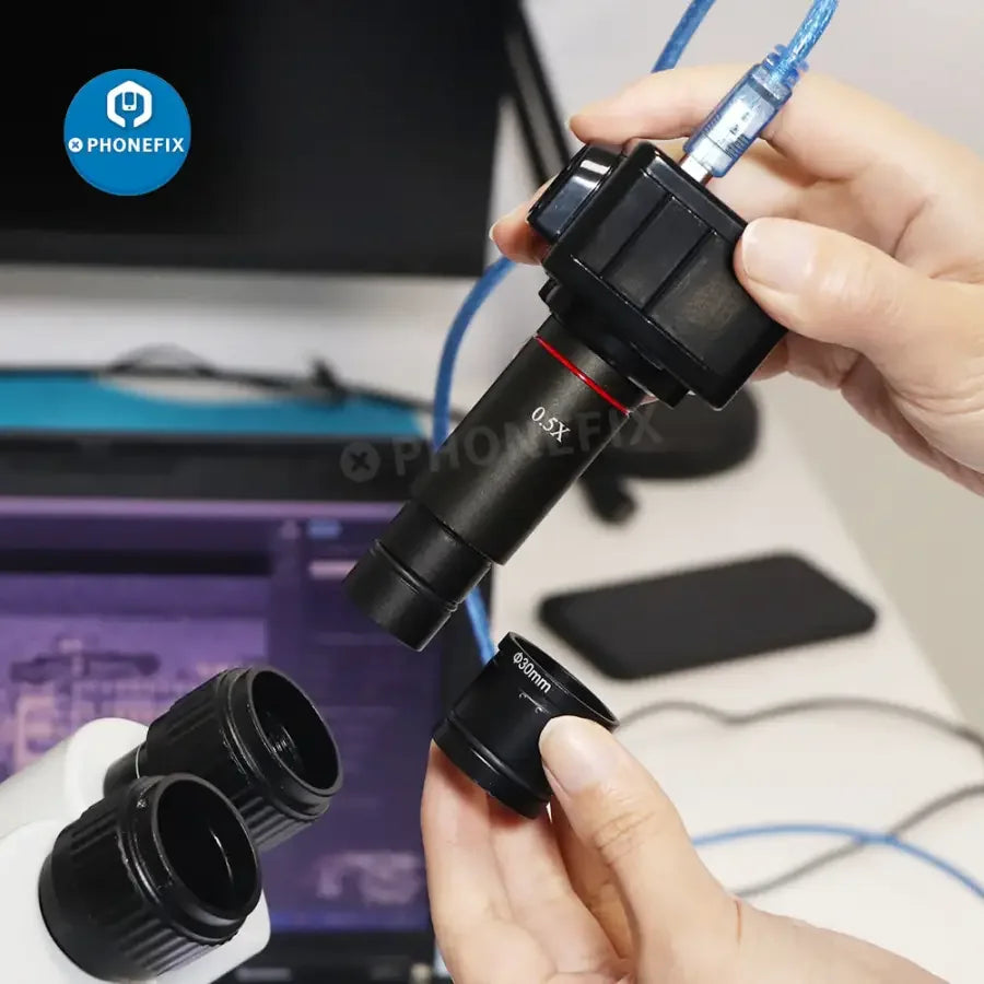 PhoneFix C-Mount Lens Adapter for Microscope CCD Camera, 23.2mm to 30/30.5mm ring, used with electric microscopes.