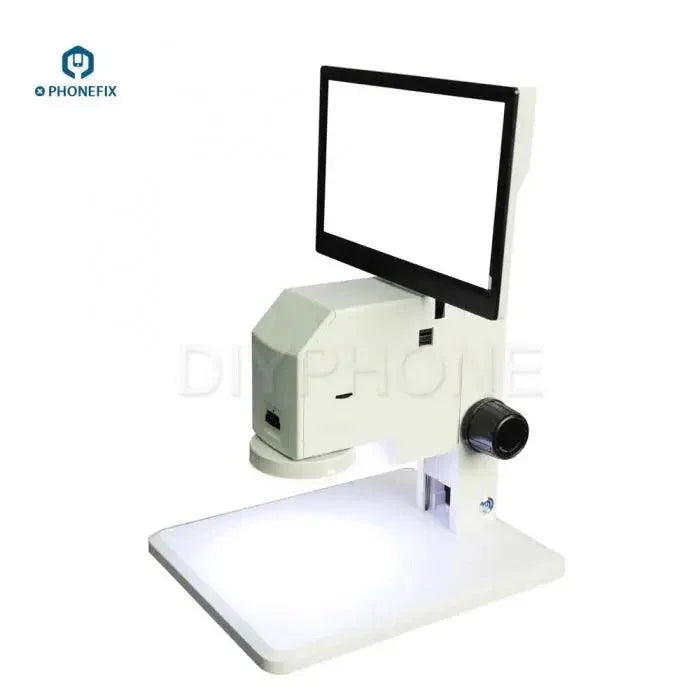 PHONEFIX MS200 integrated electric microscope with all-in-one video display screen, showing detailed view through the microscope lens