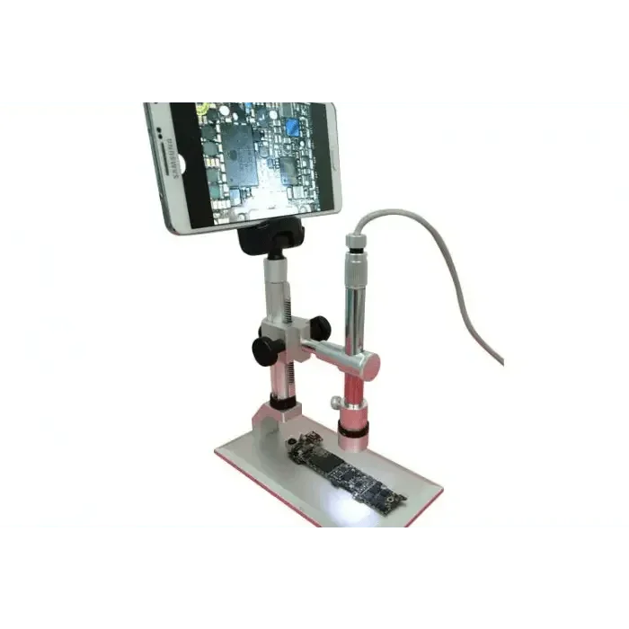 Phonefix multi-purpose WiFi microscope endoscope for PCB inspection and repair, showing a compact electric microscope with a camera lens.