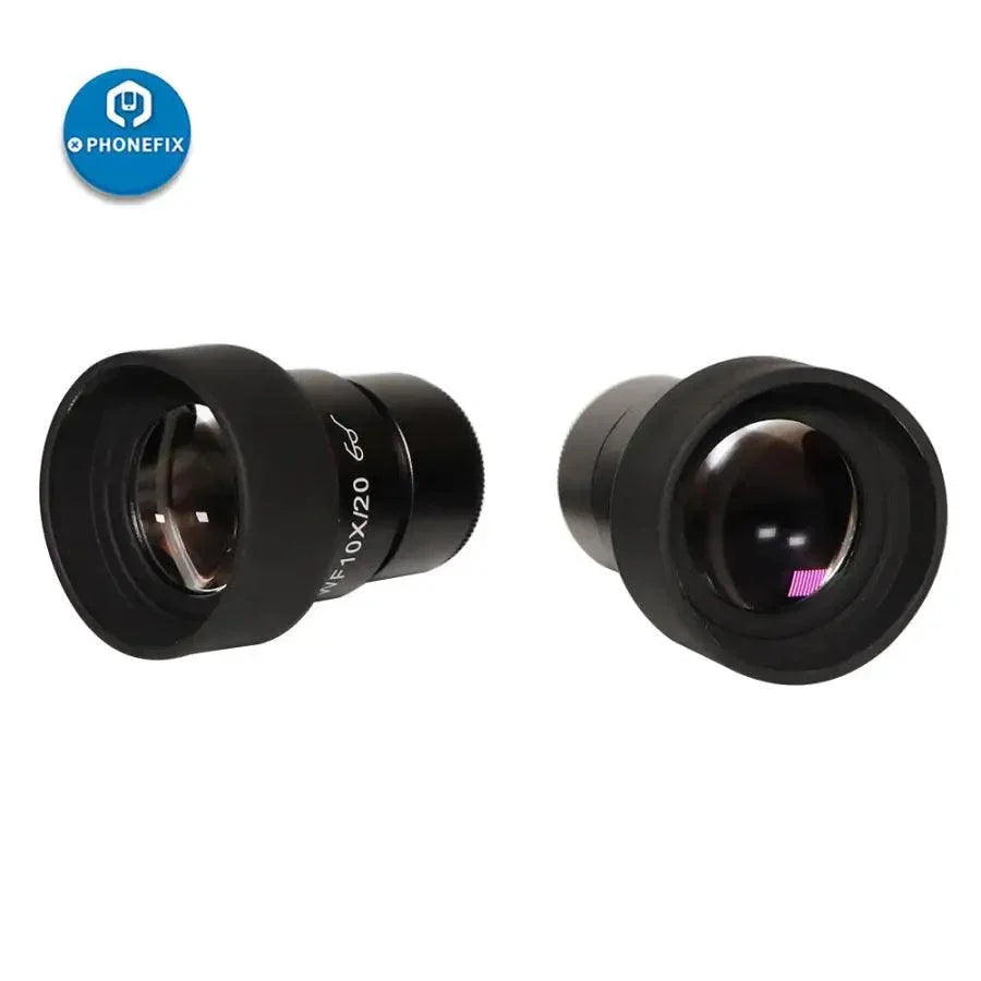 SZMN 7-45X Simul-focal Trinocular Zoom Stereo Microscope Head by PHONEFIX, showing adjustable focusing and binocular viewing setup.