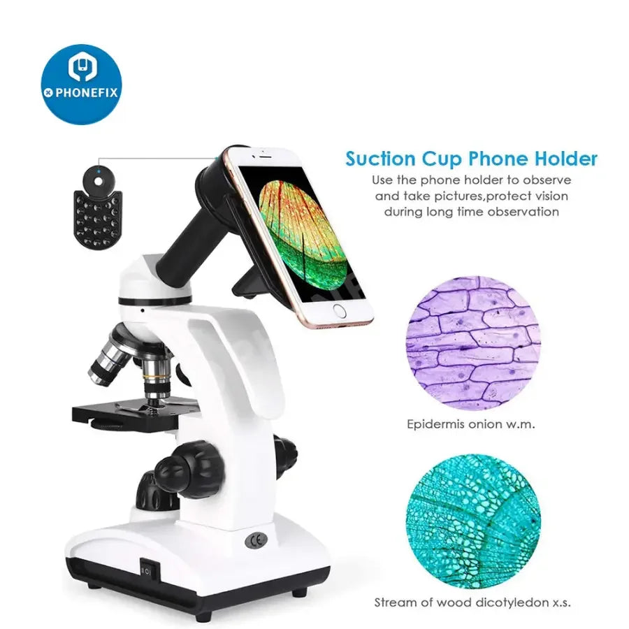 TELMU 40X-1000X electric student lab microscope with dual lenses and LED illumination, ideal for educational microscopy.