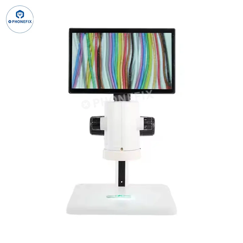 HD digital measurement video microscope DMSZ30-C10 by PHONEFIX showing a close-up view of the microscope's camera and control panel.