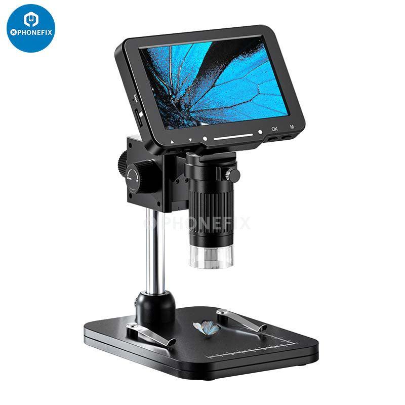 PHONEFIX LP050 4.3-inch digital microscope with 1000X magnification, 20MP camera, and video recording capabilities.