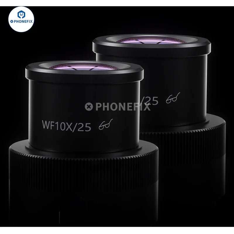 PhoneFix Mechanic Mic2 Mic3 7X-50X trinocular stereo soldering microscope showing adjustable eyepieces and focus knobs.