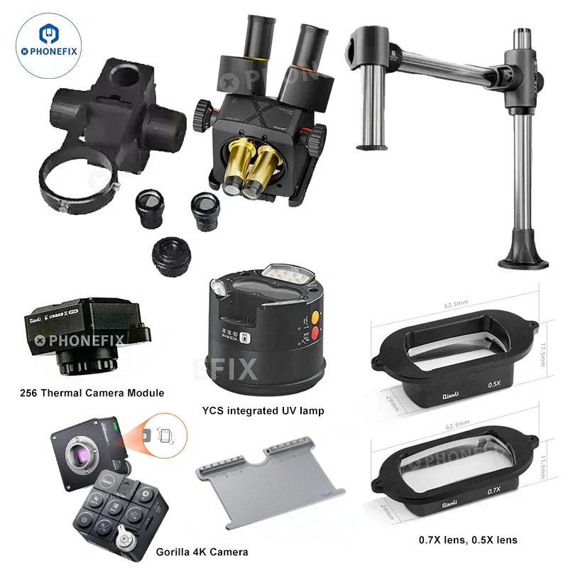 QianLi 6.5X-58X Gorilla Trinocular Microscope by PHONEFIX, electric microscope with adjustable zoom and ergonomic design.