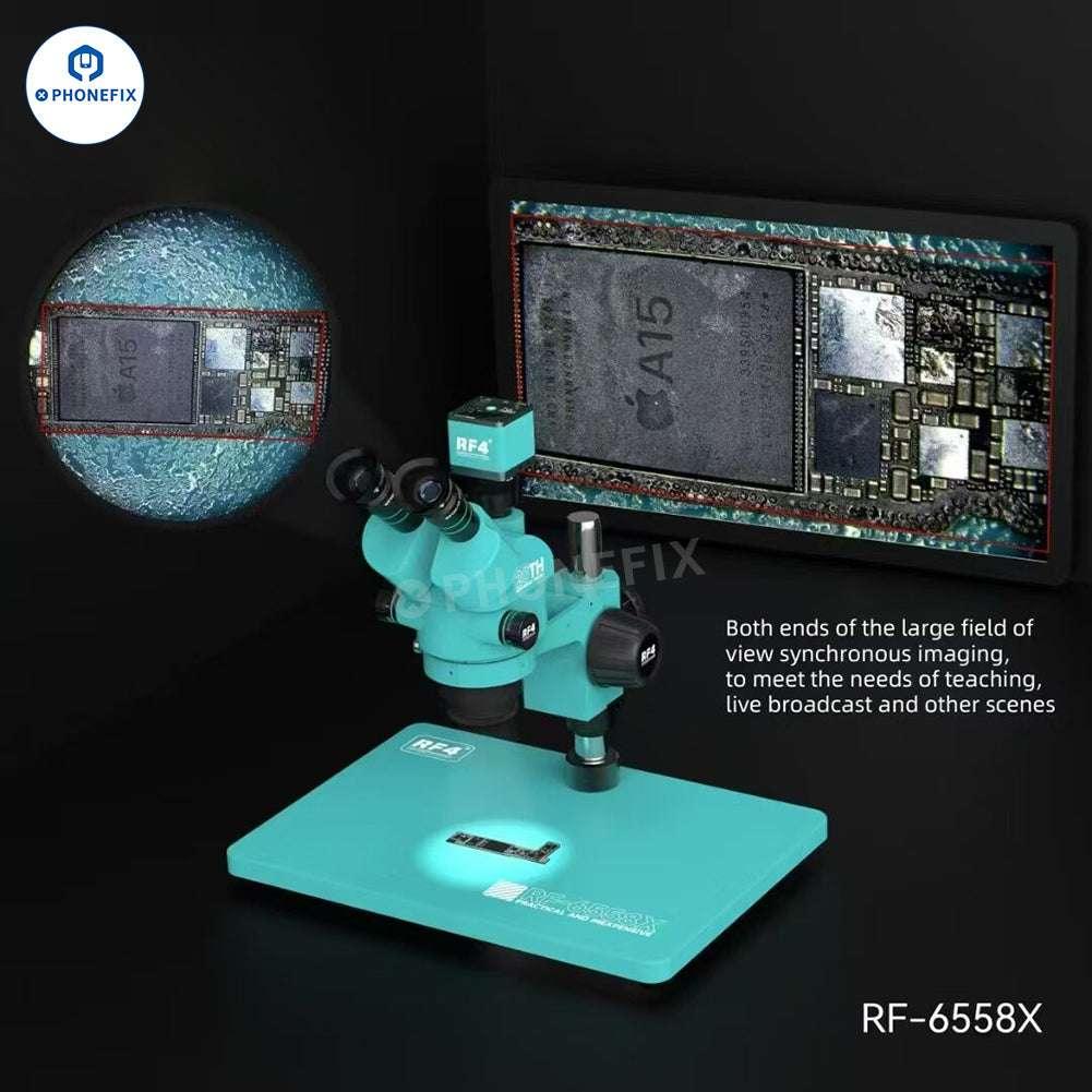 Microscopio trinocular eléctrico PHONEFIX RF4 RF-6558X RF-6558PRO de 6.5-58 aumentos con oculares ajustables e iluminación integrada.