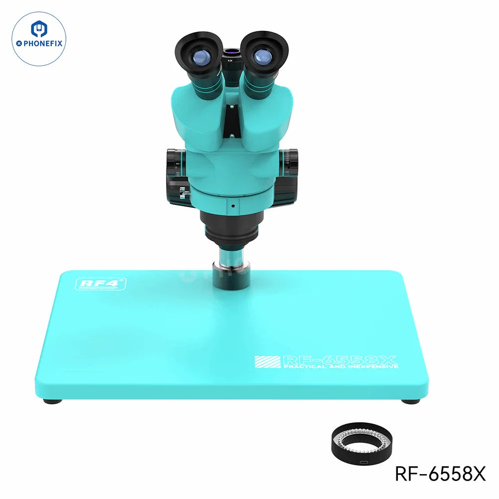 Microscopio electrónico con ocular trinocular, RF4 RF-6558X RF-6558PRO con zoom de 6.5-58X, marca PHONEFIX, para una visualización microscópica detallada.