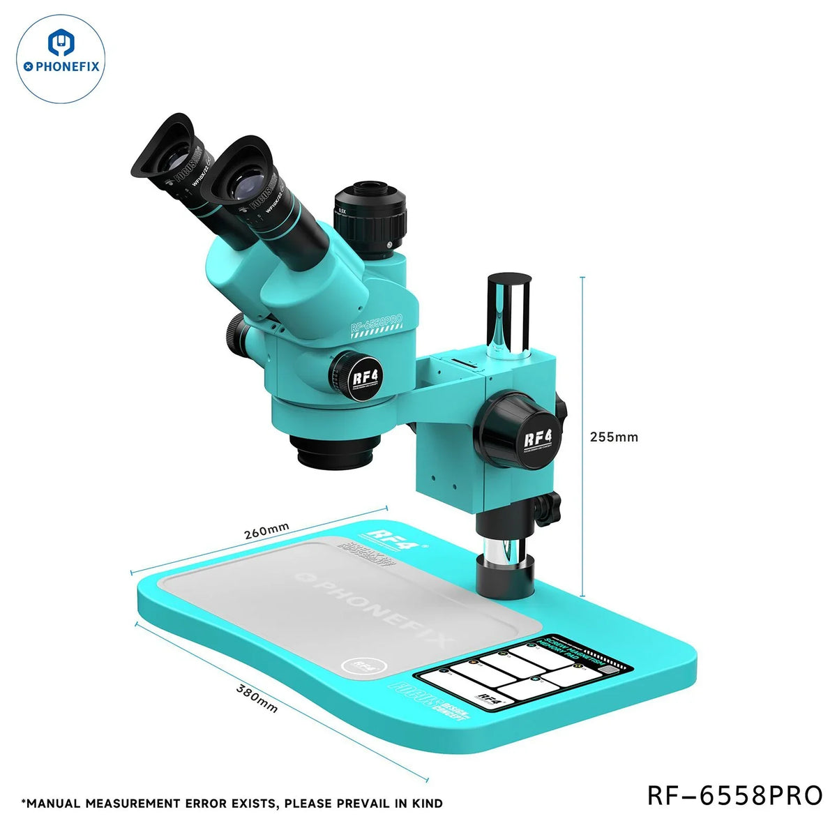 Microscopio trinocular síncrono eléctrico RF4 RF-6558X RF-6558PRO de 6.5-58 aumentos con oculares ajustables e iluminación.