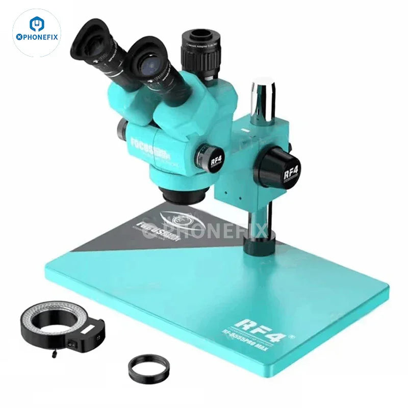 Phonefix RF4 RF6565Pro electric microscope with 6.5-65X triocular synchronous zoom for detailed microscopic observation.