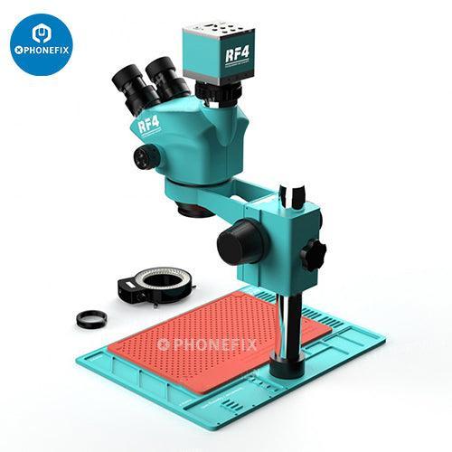 Microscope électrique trinoculaire RF-6565 7050 avec caméra 4K Ultra HD, doté d'une base robuste et de capacités d'imagerie avancées.
