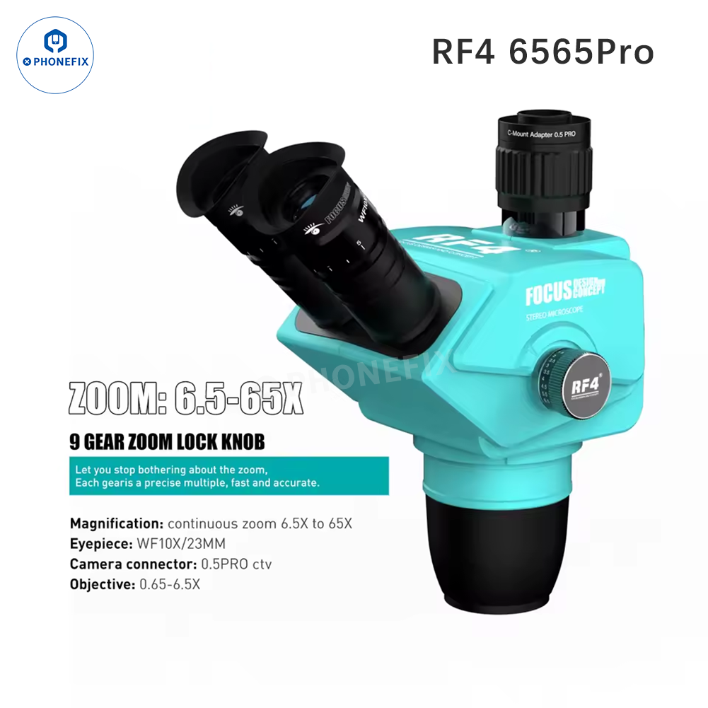 Tête de microscope stéréo zoom trinoculaire à focale simultanée RF4 avec lentille de Barlow, conçue pour les microscopes électriques par PHONEFIX