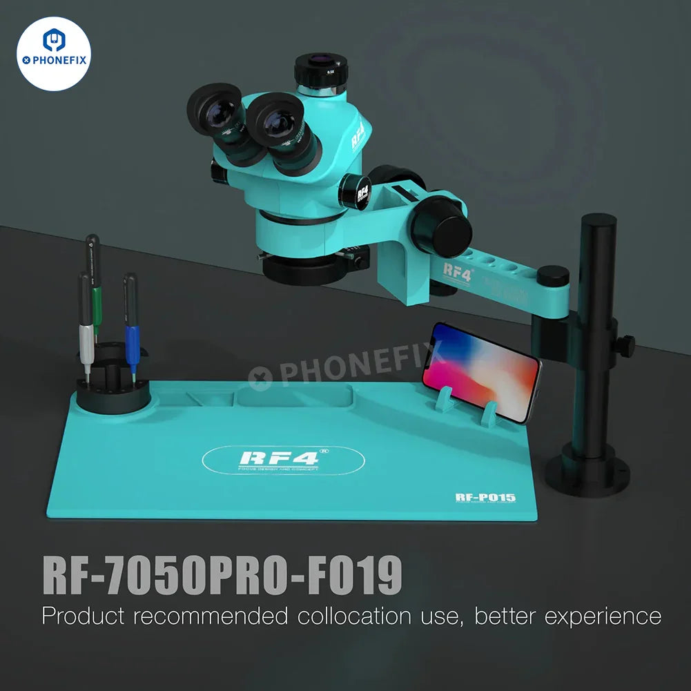 RF4 RF7050PRO FO19 trinocular stereo microscope with folding swing arm, electric microscope for detailed viewing and precision work