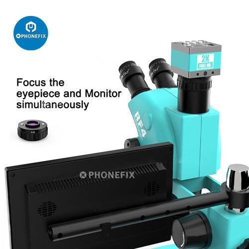 RF-6565 7050TV 4K HD camera monitor trinocular stereo microscope for detailed viewing of small specimens.