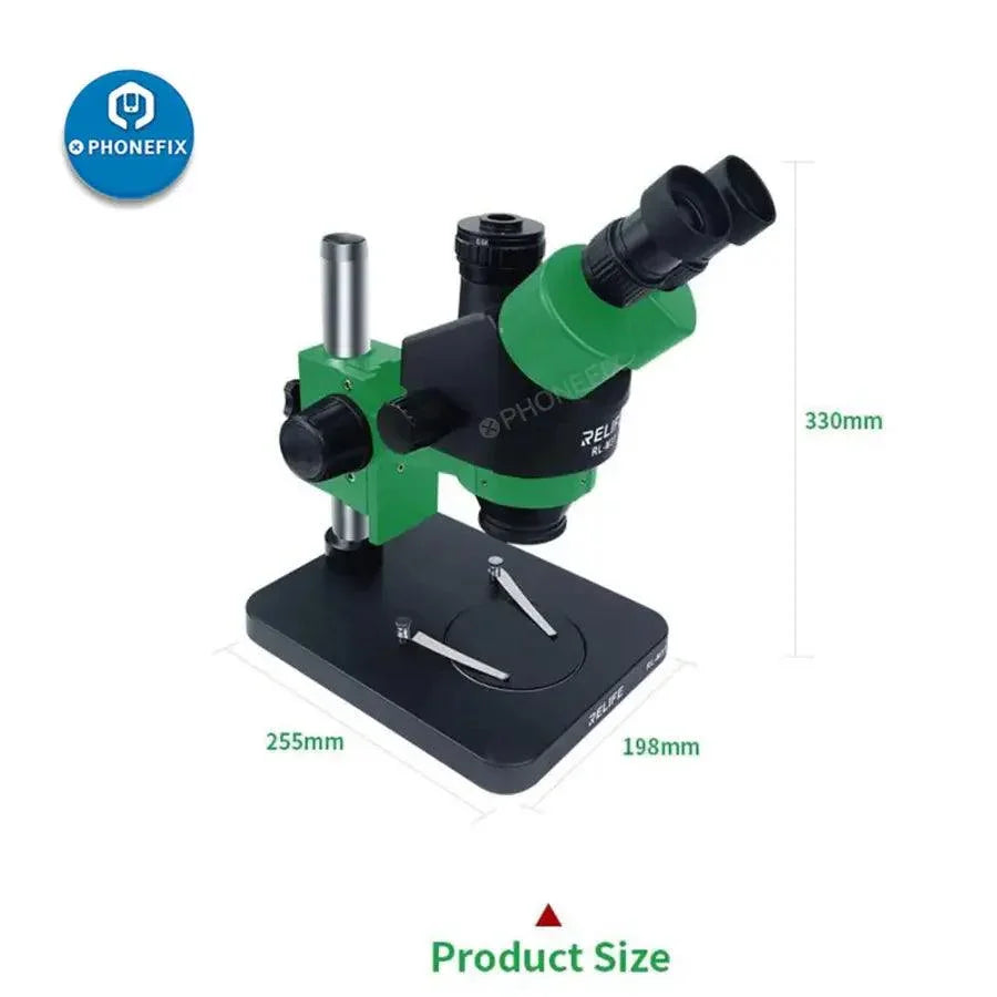 Microscope stéréo trinoculaire RELIFE RL-M3T-B1 pour le soudage de circuits imprimés, microscope électrique de PHONEFIX avec tête de vision réglable.