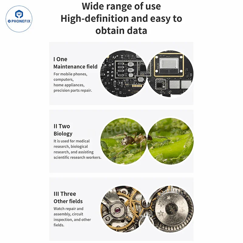 PHONEFIX SOPTOP 9# 6.7-4.5X zoom trinocular HD electric microscope with binocular viewing and adjustable focus.