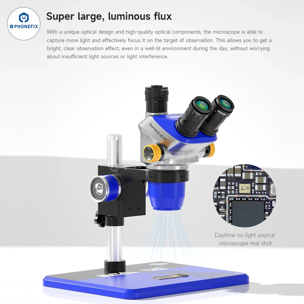 PhoneFix Mechanic Space X 6.5X-52X Trinocular Micro-Soldering Microscope for precision electronic repairs