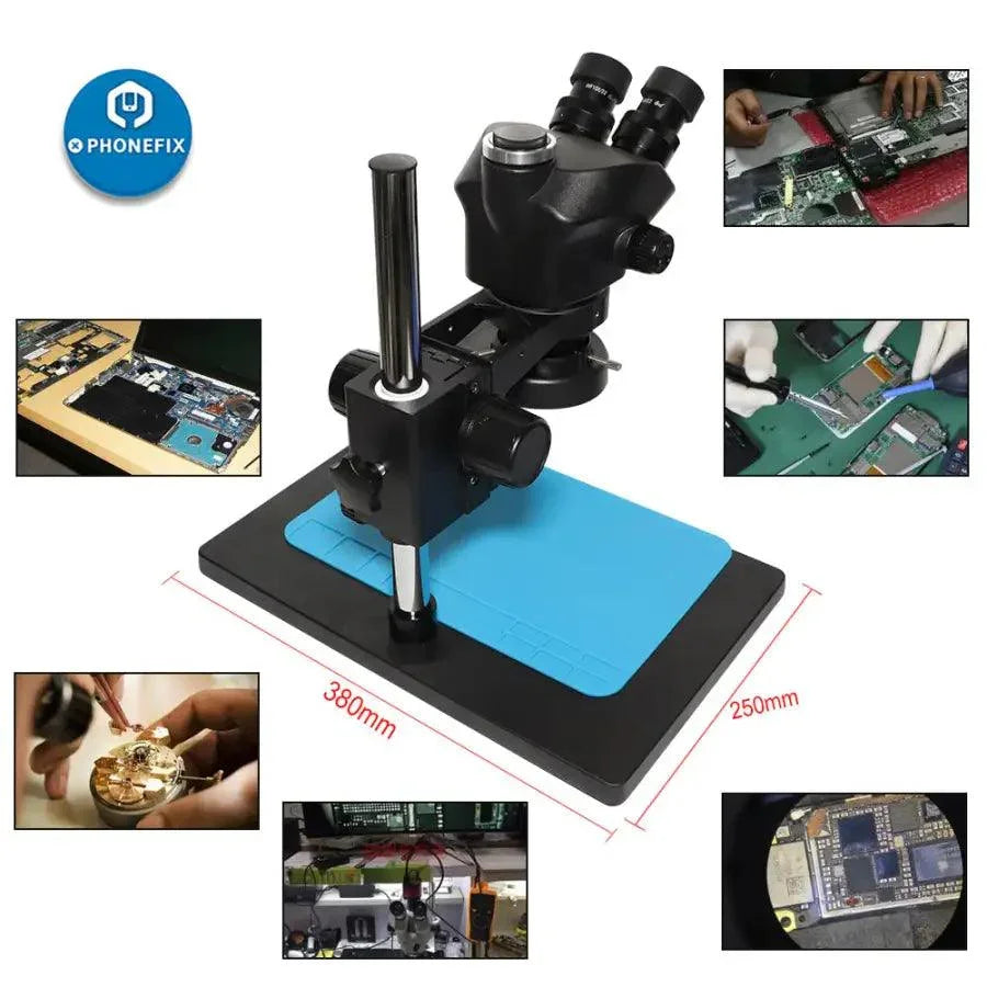 PHONEFIX 7X-45X trinocular stereo microscope with 38MP HDMI camera for detailed microscopy viewing and imaging.