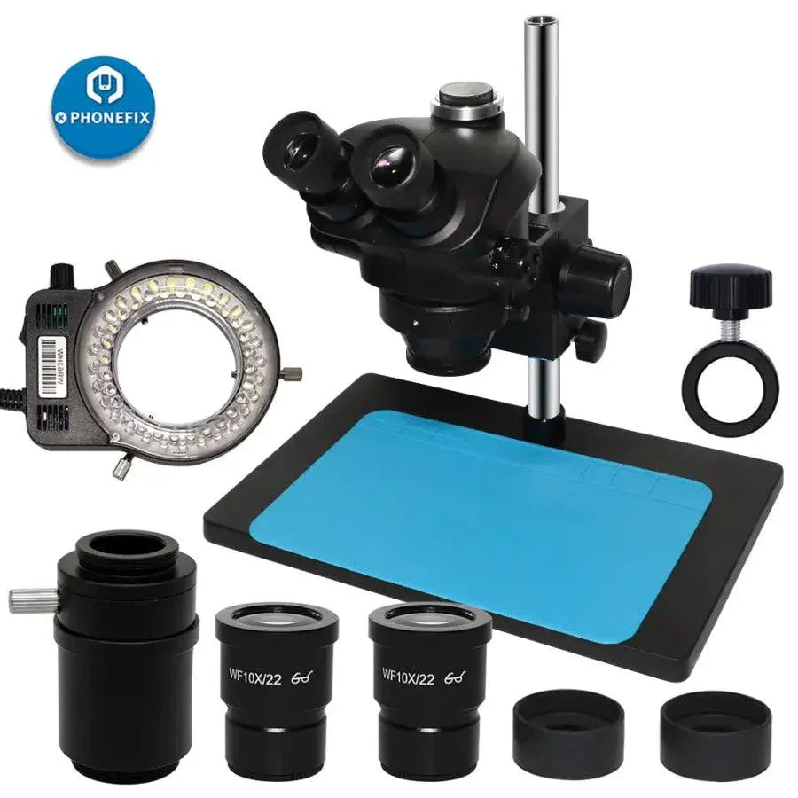 PHONEFIX 7X-45X trinocular stereo microscope with 38MP HDMI camera, electronic microscope for detailed magnified viewing.