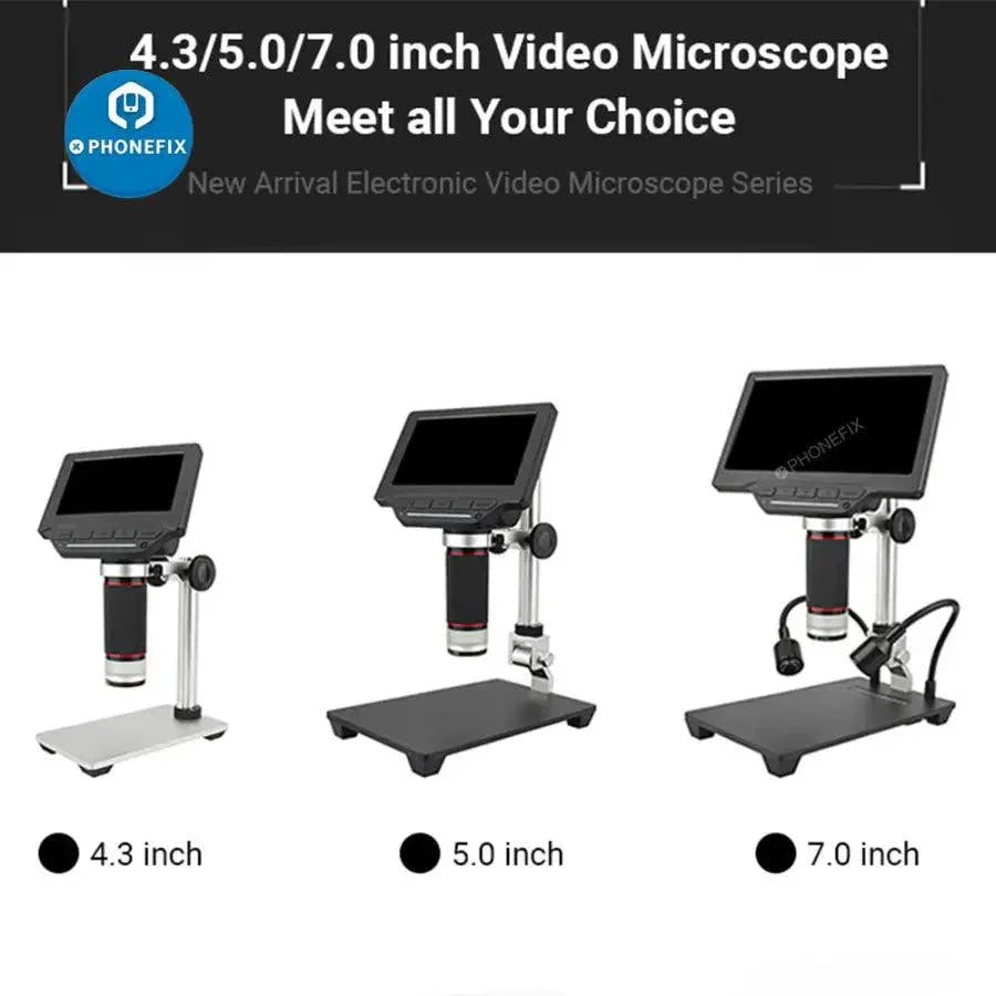 PhoneFix 1000X digital electric microscope with 7-inch HD LCD screen for soldering repair and detailed electronic component inspection.