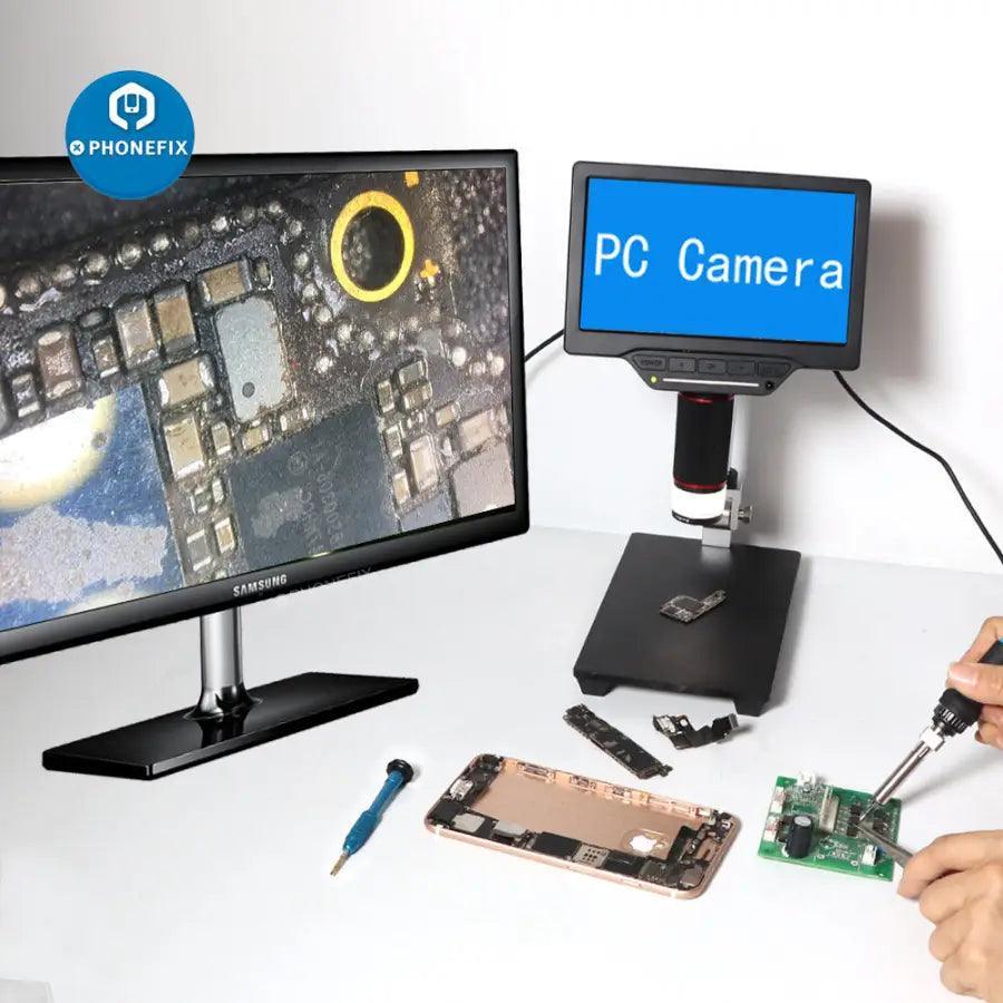 PHONEFIX 1000X digital microscope with 7-inch HD LCD screen, ideal for soldering repair and detailed electronic inspections.
