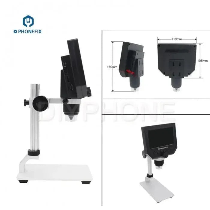 PHONEFIX 3.6MP 600X HD digital electronic microscope with 4.3-inch LCD display, ideal for detailed close-up inspection.