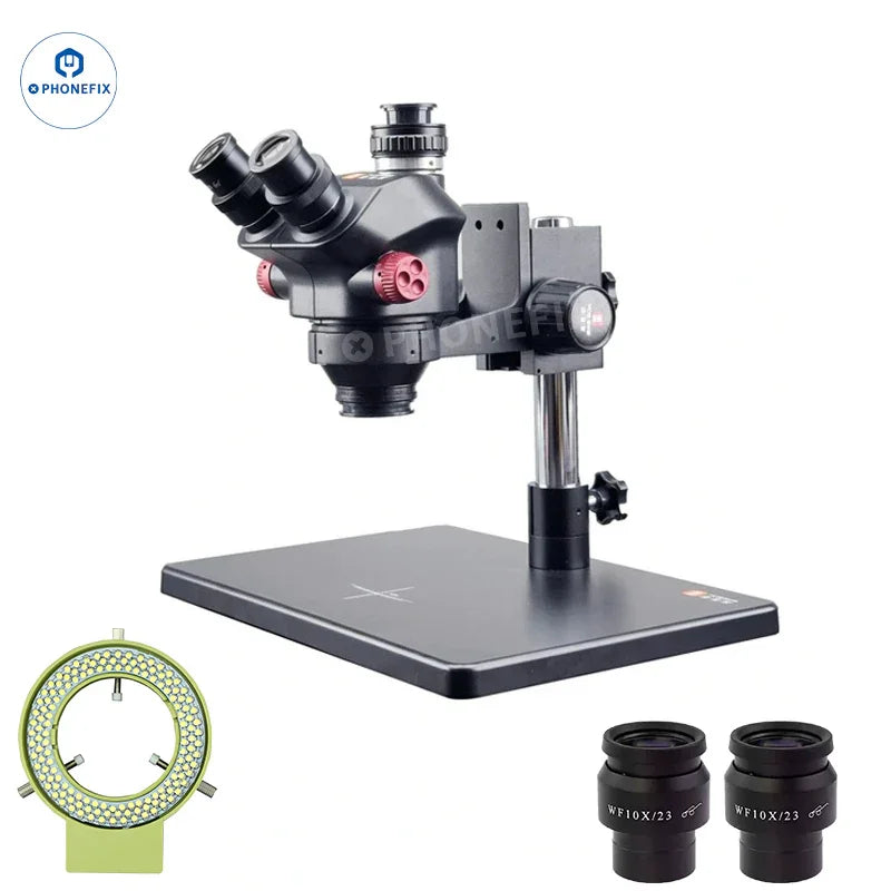 Microscopio para reparación de teléfonos móviles PHONEFIX YCS 7050X con zoom de 7x a 50x, microscopio eléctrico para la inspección detallada de componentes de teléfonos.