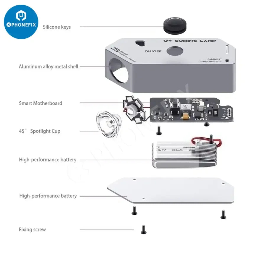 PhoneFix 2UUL SC05 UV curing lamp light used for motherboard repair, electric power tool with compact design and UV light source.