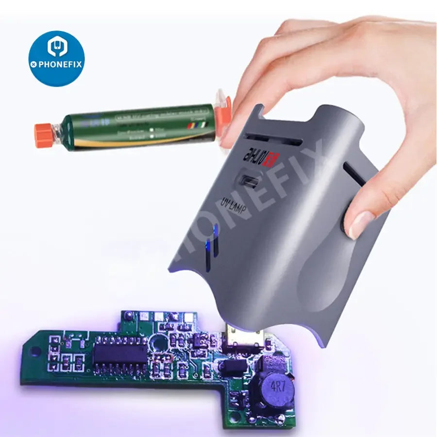 Aixun UV curing lamp with fan from PHONEFIX, green oil UV glue curing tool, electric power tool for UV adhesive curing.