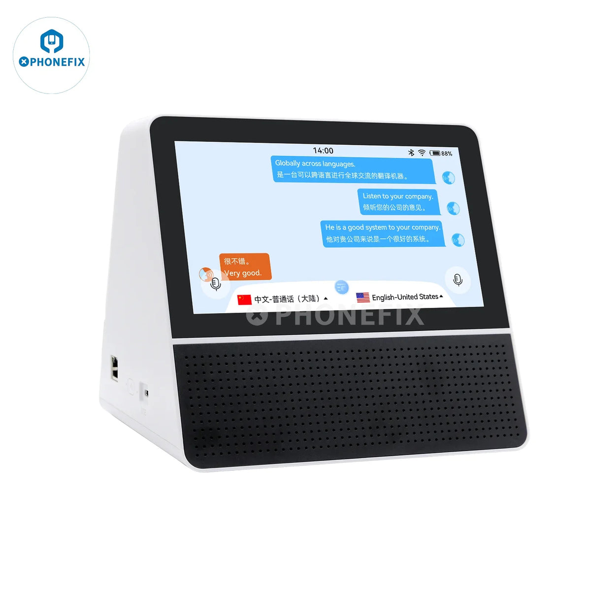 PHONEFIX RK-X7 multi-language translator with dual screens, compact electric power tool for business translation and communication.