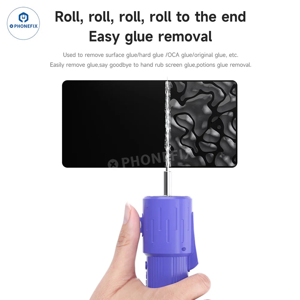 PHONEFIX Electric OCA Glue Remover with grinding, polishing, and green lamp for precise electronics repair and adhesive removal.