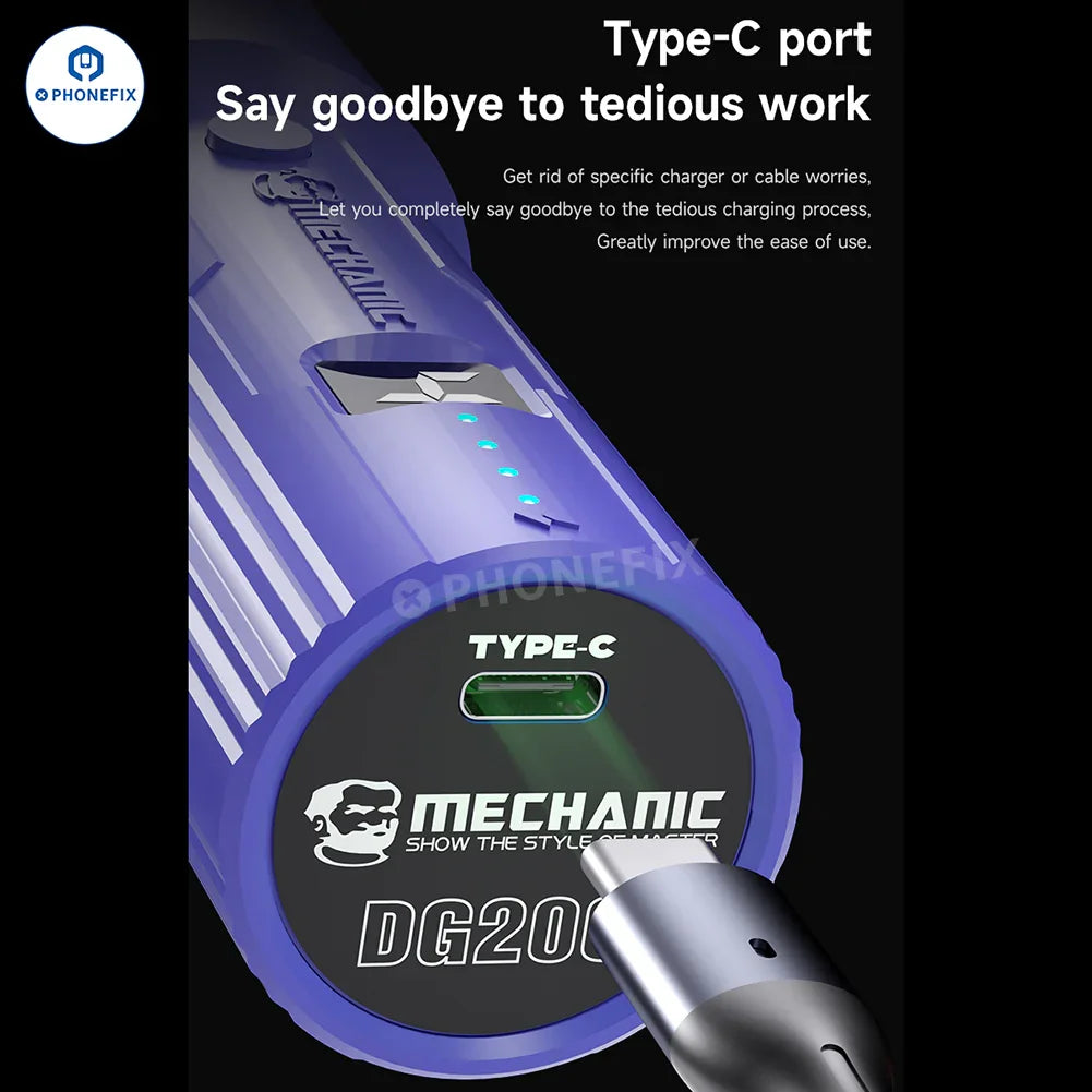 PhoneFix electric mechanic OCA glue remover with grinding and polishing tools, green lamp for precise electronic device repair.