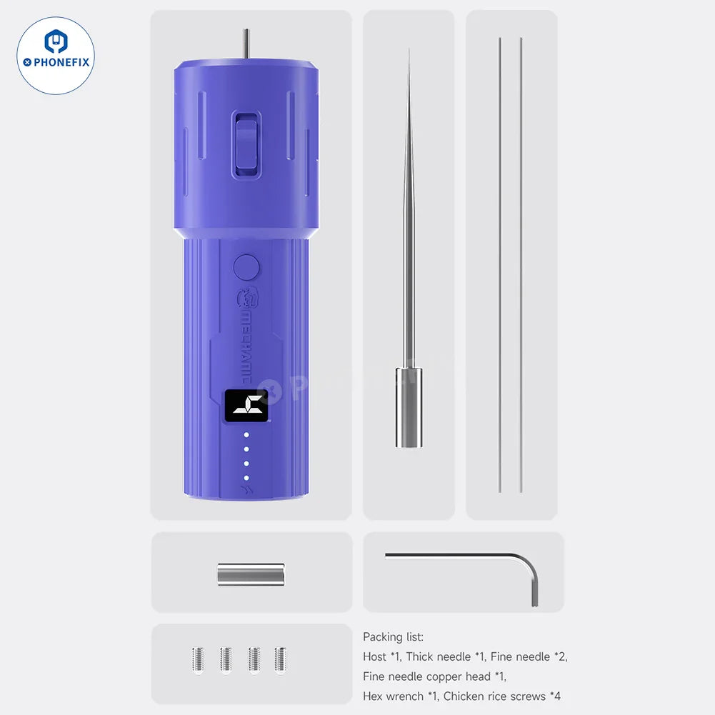 PhoneFix MECHANIC Electric OCA glue remover with grinding and polishing tools, green lamp for precision work in electronic repair.
